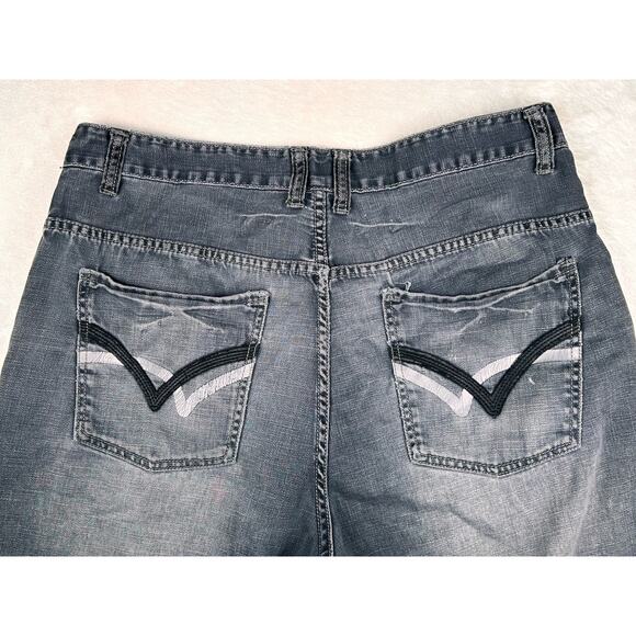 Vtg Y2K Route 66 Denim Shorts Mens Sz 36 Washed Out Black Wide Leg Baggy Skater - Picture 6 of 7